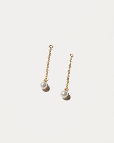 Pearl Chain Ear Jackets - Jewels & Aces Classic Everyday Pearl Chain Earrings, Classic Yellow Gold Pearl Earrings For Everyday Elegance, Classic Yellow Gold Pearl Earrings For Everyday, Yellow Gold Earrings With Pearl Chain For Everyday, Everyday Yellow Gold Earrings With Pearl Chain, Classic Pearl Earrings With Pearl Chain For Everyday, Classic Pearl Chain Earrings For Everyday Wear, Timeless Yellow Gold Pearl Earrings For Everyday Elegance, Timeless Everyday Pearl Earrings