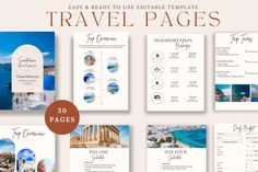 travel brochure templates with photos and text on them, including an image of the