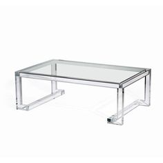 a glass coffee table with metal legs and a clear top on an isolated white background