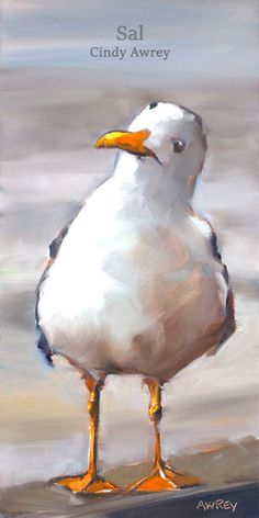 a painting of a seagull standing in the sand with words above it that say, salt