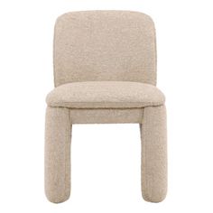 an upholstered chair with a beige fabric seat and back, on a white background