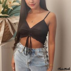 Olivia Mark - Sleeveless Camisole with Adjustable Straps Lounge Wear Set, Irregular Hem, Crop Top And Shorts, Yoga Set, Solid Color Shirt, Long Sleeve Casual, Workout Clothes, Sleeveless Top, Adjustable Straps