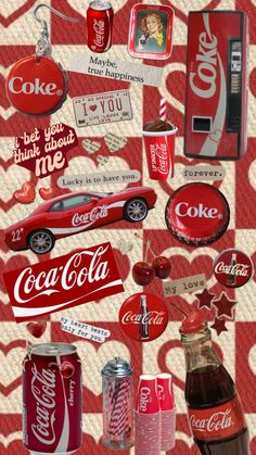 coca cola collage with hearts and other items