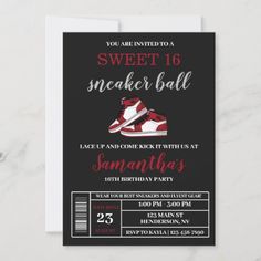 Sweet 16 Sneaker Ball, Sneaker Ball Invitation, Ball Sweet 16, Sweet 16 Shoes, Dance Theme, Sneaker Ball, Sweet 16 Themes, Ball Birthday Parties, Sweet Sixteen Invitations