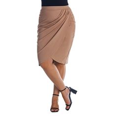 Introducing our Elastic Waist Knee Length Tulip Plus Size Pencil Skirt a versatile and stylish addition to your wardrobe. Available in three captivating color options, this skirt offers endless possibilities to express your personal style. The draped fabric detail adds a touch of sophistication, elevating your look for both work and dressy outings. Crafted from high quality material, this skirt ensures durability and a comfortable, stretchy fit that moves with you throughout the day. Whether you Plus Size Pencil Skirt, Pencil Skirt Outfits, Tulip Skirt, Plus Size Skirts, Draped Fabric, Plus Dresses, Knee Length Skirt, Bottom Clothes, Plus Size Pregnancy