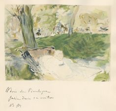 this is a watercolor drawing of a park scene