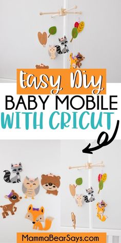 an easy diy baby mobile with cricut hooks and paper animals on it