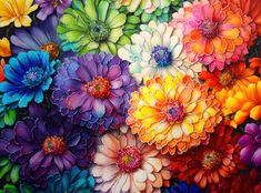 an image of colorful flowers painted on canvas