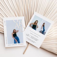 the front and back of an open magazine with photos of women in black tops on it