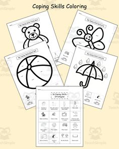 four worksheets for coping skills coloring