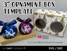 an ornament box with two ornaments in it