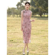 Cherry Blossom Sleeveless Long Cheongsam - S - Female Hanfu Sleeveless Cheongsam, Kawaii Swimsuit, Cherry Blossom Design, Dark Academia Clothing, Anime Lingerie, Style Kawaii, Cottagecore Fashion, Kawaii Dress, Blossom Design