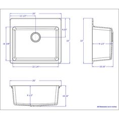 an image of a sink with measurements for the front and back sides, including the top half