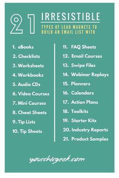 an info sheet with the top ten items to include in your business's email list