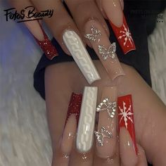 Click here to view more Fofosbeauty Press On Nails at lower price! Limited Edition Christmas Design Nails Decoration are here, with glossy extra-long stiletto shaped nails! Spare yourself a schlep to the salon with DIY false nails that also save you time and money. Wickedly chic one-of-a-kind manicures will make you look spellbindingly beautiful in a snap. Created exclusively for Fofosbeauty by top professional nail artists and social influencers, you wont find these styles anywhere else. Fofosb Shimmery Nails, Multicolored Nails, Nail Type, Coffin Press On Nails, Snowflake Nails, Gel Art, Black Nail, Xmas Nails, Christmas Nail Designs