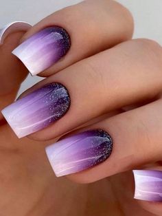 Ombre Gel Nails, Fingernails Painted, Ombre Nail Art Designs, Short French, Glitter Gradient, Purple Nail Art, Pink Ombre Nails, Purple Nail Designs, Fancy Nails Designs