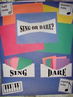 a bulletin board with different types of notes on it and the words sing or dare