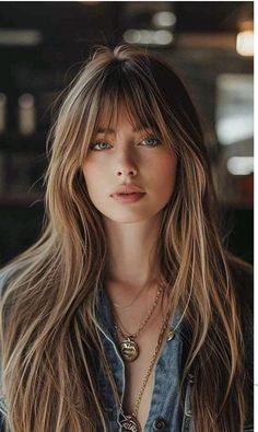 Long Hair One Length With Bangs, Long Hair Layers Hairstyles, Long Hair With Long Fringe, Long Haircut With Fringe Bangs, Long Layered Hair And Bangs, Face Framing Highlights With Fringe, Fringe Long Hairstyles, Long Hair With A Fringe, Fringe And Long Hair