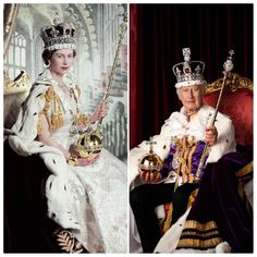 two pictures of queen elizabeth and prince edward the great, one is holding their crowns