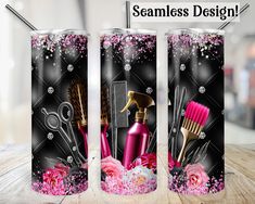 three different styles of hair products on a wooden table with the words seamless design