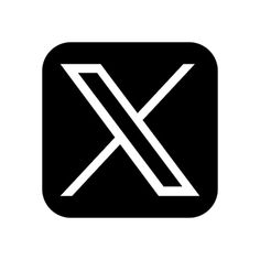 the letter x is shown in white on a black and white square logo with diagonal stripes