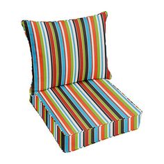 an outdoor chair cushion with multicolored stripes