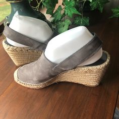 Celine Gray Slingback Wedge Espadrilles - Soft Gray Leather, Adjustable Ankle Strap With A Braided Jute Wedge Heel, Espadrille Foot-Bed Leather Sole. Heel Approximately 3.5''. Preowned In Excellent Condition. Offers Not Accepted Slip-on Platform Wedge Espadrille Sandals, Casual Espadrille Wedge Slip-on Sandals, Casual Wedge Sandals With Stacked Heel And Round Toe, Casual Wedge Sandals With Stacked Heel, Chic Espadrille Wedge Slip-on Sandals, Leather Espadrilles With Wedge Heel For Spring, Casual Slip-on Wedge Sandals With Woven Sole, Summer Platform Slingback Espadrilles, Casual Platform Wedge Slingback Sandals