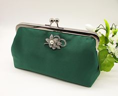 Emerald Green Satin Clutch, Green Wedding Clutch, Mother of Bride Clutch Bag, Bridal Clutch Purse, Emerald Green Evening Clutch with Brooch Bride Clutch, Bridal Clutch Purse, Satin Clutch, Wedding Clutch, Bridal Clutch, Mother Of Bride, Wedding Bag, Accessories Bags Purses