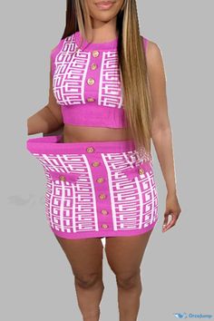 OrcaJump - Exquisite Sleeveless Two-Piece Ensemble with Patchwork Print and Buckle Detailing, Featuring an O-Neck Design Patchwork Print, Turndown Collar, Patchwork Designs, Halter Neckline, Two Piece Sets, Two Piece Outfit, Neck Designs, Long Sleeve Tops, Two Piece