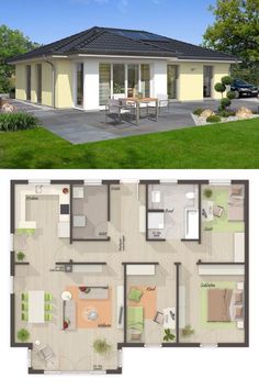 the floor plan for a house with two separate rooms and an open kitchen area in the middle