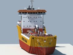 a lego model of a ship made out of blocks