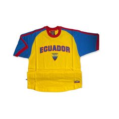 Ecuador football soccer shirt  100% cotton embroidered Ecuador Jersey Outfit, Casual Yellow Embroidered T-shirt, Casual Yellow T-shirt With Embroidered Graphics, Casual T-shirt With Embroidered Logo For Sports Season, Yellow Casual T-shirt With Embroidered Graphics, Cotton Tops With Embroidered Graphics For Team Spirit, Casual Sports T-shirt With Embroidered Graphics, Casual T-shirt With Embroidered Graphics For Sports Events, Sporty Tops With Embroidered Graphics For Fans