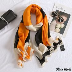 Olivia Mark - Imitation cotton linen scarf women's thousand bird check scarf long silk scarf vacation long silk scarf scarf shawl Summer Silk Shawl Scarf, Trendy Silk Shawl Scarf For Summer, White Silk Scarf For Winter, Black Summer Shawl Scarf, Black Shawl Scarf For Summer, Black Silk Scarf For Summer, Check Scarf, Long Silk Scarf, Linen Scarf