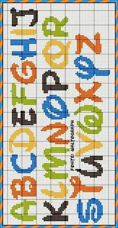 a cross stitch pattern with the words, name and numbers in different colors on it