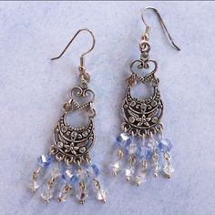 Swarovski Crystal Chandelier, Silver Chandelier Earrings, Crystal Chandelier Earrings, Silver Chandelier, Iridescent White, Flower Leaves, Princess Elsa, Cool Colors, Earring Ideas