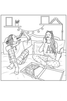 Aesthetic Coloring Pages For Teens, Model Coloring Pages, Color Therapy Coloring Pages, Best Friend Coloring Pages, Friend Coloring Pages, Coloring Pages People, Coloring Sheets Aesthetic, Girly Coloring Pages, Modele Zentangle