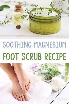 Homemade Foot Scrub with Magnesium Foot Exfoliation Diy, Foot Scrub Diy Exfoliating, Foot Scrub Diy, Bath Bomb Recipe Easy, Pedicure Diy