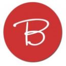 a red circle with the letter b in white on top of it and an image of a