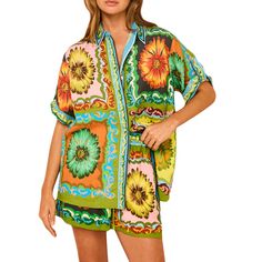 PRICES MAY VARY. Material: Women casual two piece outfits sets are made of 95% polyester, 5% spandex fabric, soft, breathable, lightweight, skin friendly and cozy to wear. Design: Women boho casual sets, women graffiti printing set, women casual summer set, women loungewear set, women tracksuit, women beach set, women summer vacation set, floral printing, short sleeve, button down, lapel shirt, casual loose T-shirt, matching with high waist shorts set, women loose sets are cozy and charming to w Women Graffiti, Vintage Graffiti, Women Loungewear, Floral Printing, Women Beach, Summer Set, Tracksuit Women, Loungewear Set, Set Women