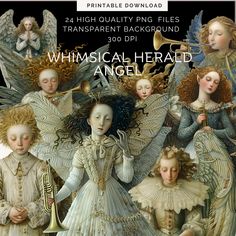 an image of angels with musical instruments in their hands and the words, whimsical herald angel