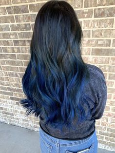 Dark Blue Ombre Hair, Brown Hair With Blue, Balayage On Dark Brown Hair, Blue Tips Hair, Blue Balayage, White Ombre Hair, Blue Hair Dark