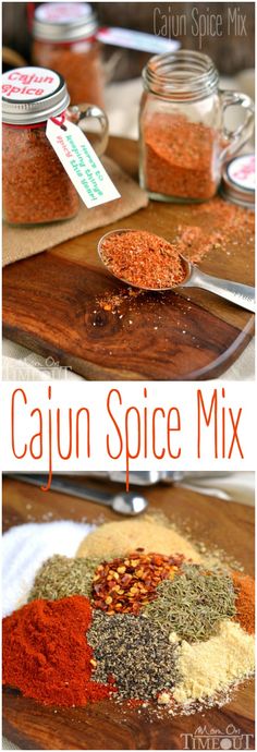 cajun spice mix on a cutting board with the words cajun spice mix above it