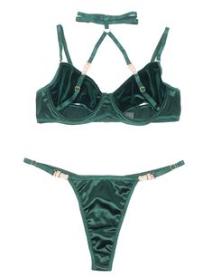 Color: Green, Size: 2XL Halter Bra, Best Model, Bra Set, Three Piece, Soft Velvet, Velvet Fabric, Lingerie, Velvet, Bra