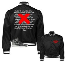 Sneaker jackets to match your Jordan Retro 1 rebellionaire | sneaker outfits. Banned Sneaker Satin Jacket Made of 100% Satin Polyester. Fits true to size. *You may refer to size chart for correct measurements.* SHOP ALL REBELLIONAIRE 1 TEES - CLICK HERE Urban Streetwear Windbreaker With Letter Print, Urban Letter Print Windbreaker For Streetwear, Black Varsity Windbreaker For Streetwear, Urban Varsity Jacket For Streetwear, Fitted Black Varsity Jacket For Streetwear, Fitted Letter Print Outerwear For Streetwear, Fitted Outerwear With Letter Print For Streetwear, Black Varsity Track Jacket For Streetwear, Urban Track Jacket With Letter Print For Streetwear