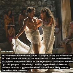 an image of two people dancing in front of other people and one is saying ancient greek dances traces origins to the 2nd millennium century