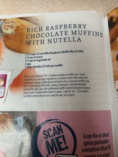 an article in a magazine about chocolate muffins with nutella on the cover