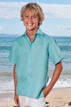 Boy's Linen Amalfi shirt (SS) Solid Color Short Sleeve Summer Shirt, Short Sleeve Shirt For Summer, Solid Short Sleeve Camp Shirt For Summer, Fitted Collared Short Sleeve Shirt For Beach, Fitted Collared Short Sleeve Beach Shirt, Fitted Short Sleeve Shirt For Vacation, Summer Short Sleeve Button-up Shirt With Placket, Summer Button-up Short Sleeve Shirt, Summer Short Sleeve Camp Shirt With Placket