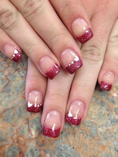 Valentines Nail Art Designs, French Tip Gel Nails, Heart Nail Designs, Nails Pretty, Valentine Nail Art, Heart Nail Art, Nail Designs Valentines, French Nail Designs, Short Acrylic