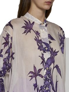 Shirt from Forte_ForteComposition: ->cotton, 73% Natural (other)->silk, 27% Ivory Background, Italian Fabric, Yoga Wear, Shades Of Purple, Mandarin Collar, Oversized Shirt, Luxury Retail, Bridal Shoes, Luxury Boutique