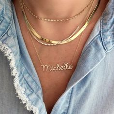 Our Custom Diamond Script Name Necklace allows you to choose from 2-9 diamond script letters to create a custom, one of a kind piece, set in 14k gold. Customize a necklace with your own name, or a loved ones name! Can be special ordered in white or rose gold. 16"-18"-20" necklace on a cable chain Diamond total weights vary depending on letters and length. Please allow 6-8 weeks for delivery Select the amount of letters you'd like on your necklace using the dropdown and write your custom script name in the box below. All custom diamond script necklaces are Final Sale. Louise Name, Script Letters, Script Necklace, Handwriting Necklace, Chain Diamond, Script Lettering, Plate Necklace, Digital Gifts, Engraved Items